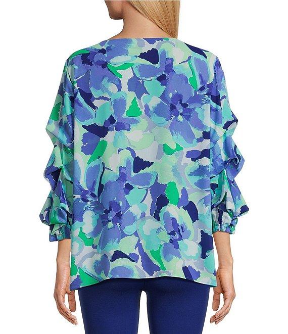 Slim Factor By Investments Kara Painted Garden Boat Neck 3/4 Tiered Sleeve Top Product Image