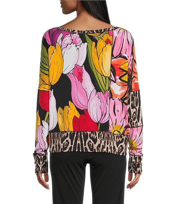 Eva Varro Animal Tulip Floral Print Boat Neck Long Sleeve Top Product Image