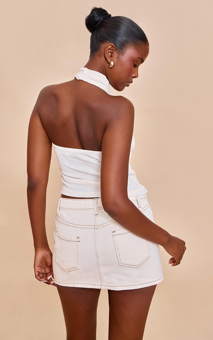 Cream Textured Twisted Halter Neck Long Top Product Image