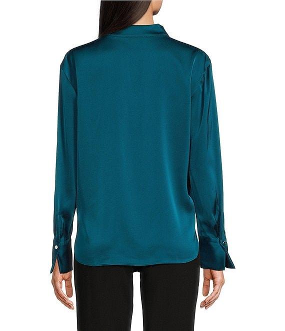 Calvin Klein Charmeuse Deep V-Neck Long Sleeve Blouse Product Image