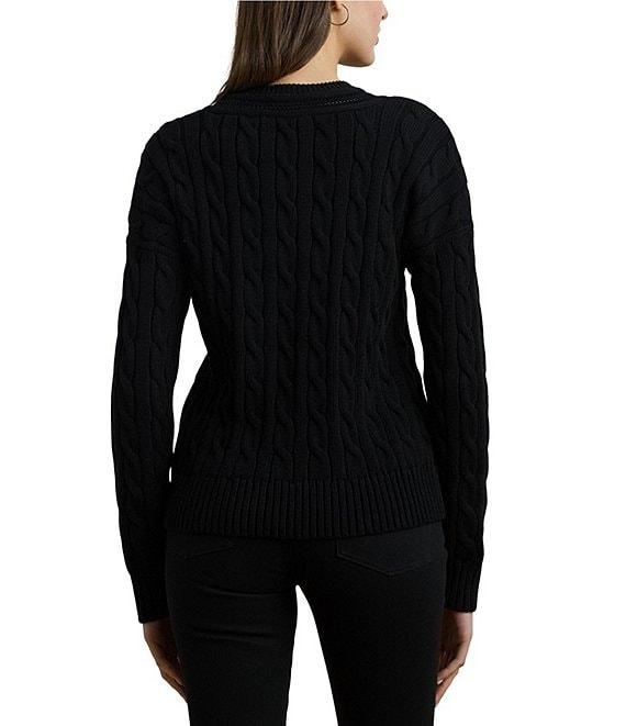 Lauren Ralph Lauren Cable Knit V-Neck Long Sleeve Top Product Image