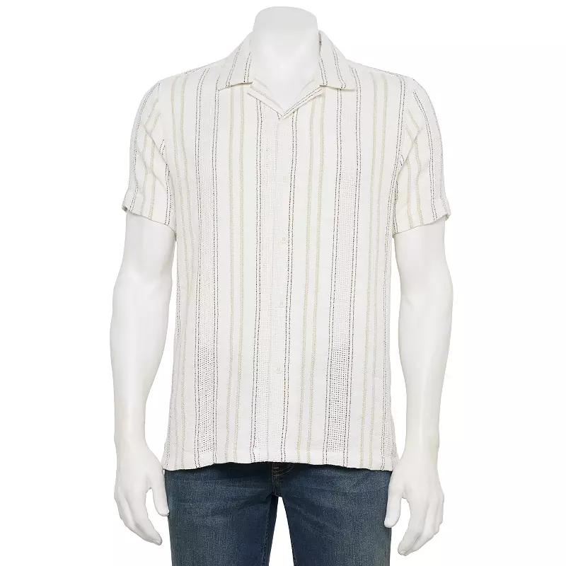 Men's Thomas Sterling Textured Button Down Shirt, Size: Large, Neutral Stripe Product Image