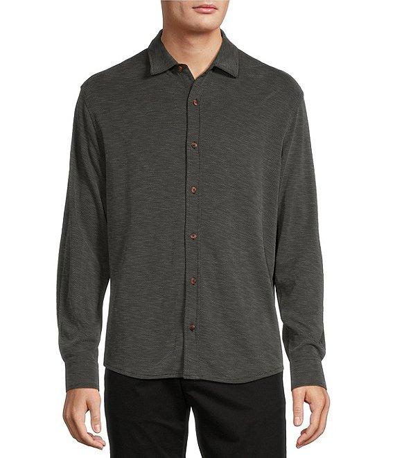 Roundtree & Yorke Long Sleeve Solid Polynosic Button-Front Knit Shirt Product Image
