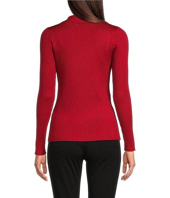 Calvin Klein Metallic Knit V-Neck Long Sleeve Top Product Image