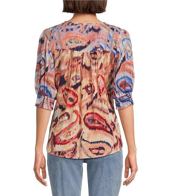 Nurture by Westbound Woven Smocked Elbow Sleeve V-Neck Top Product Image