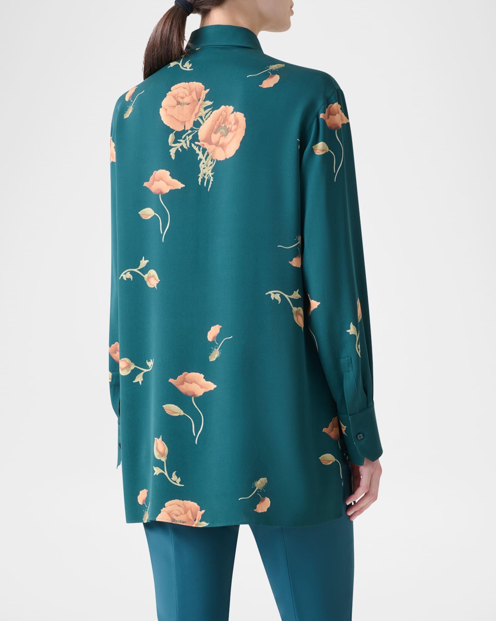 Printed Silk-Crepe Tunic Blouse Product Image
