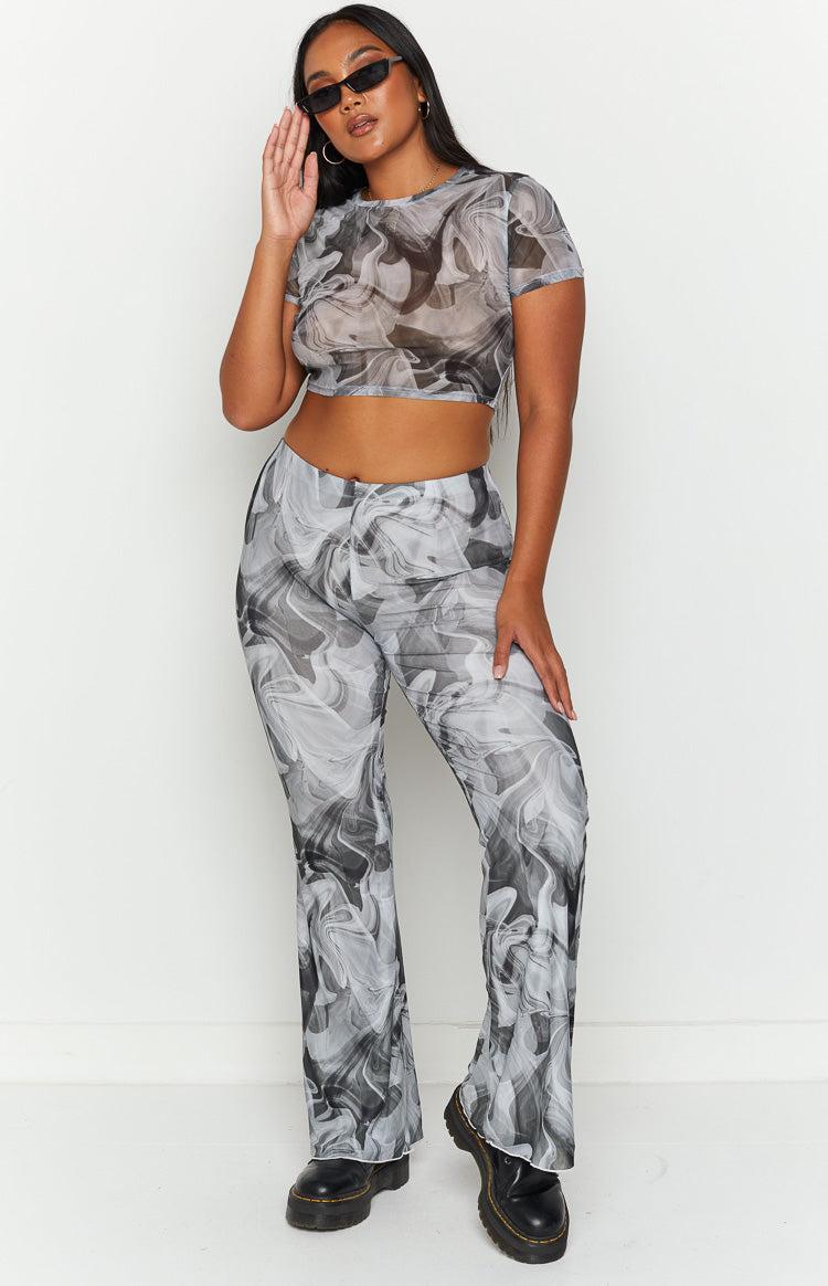 Willow Black Print Mesh Flare Pants Product Image