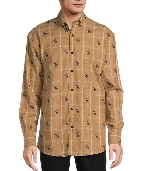 Roundtree & Yorke Long Sleeve Deer Clip Dobby Plaid Portuguese Flannel Sport Shirt Product Image