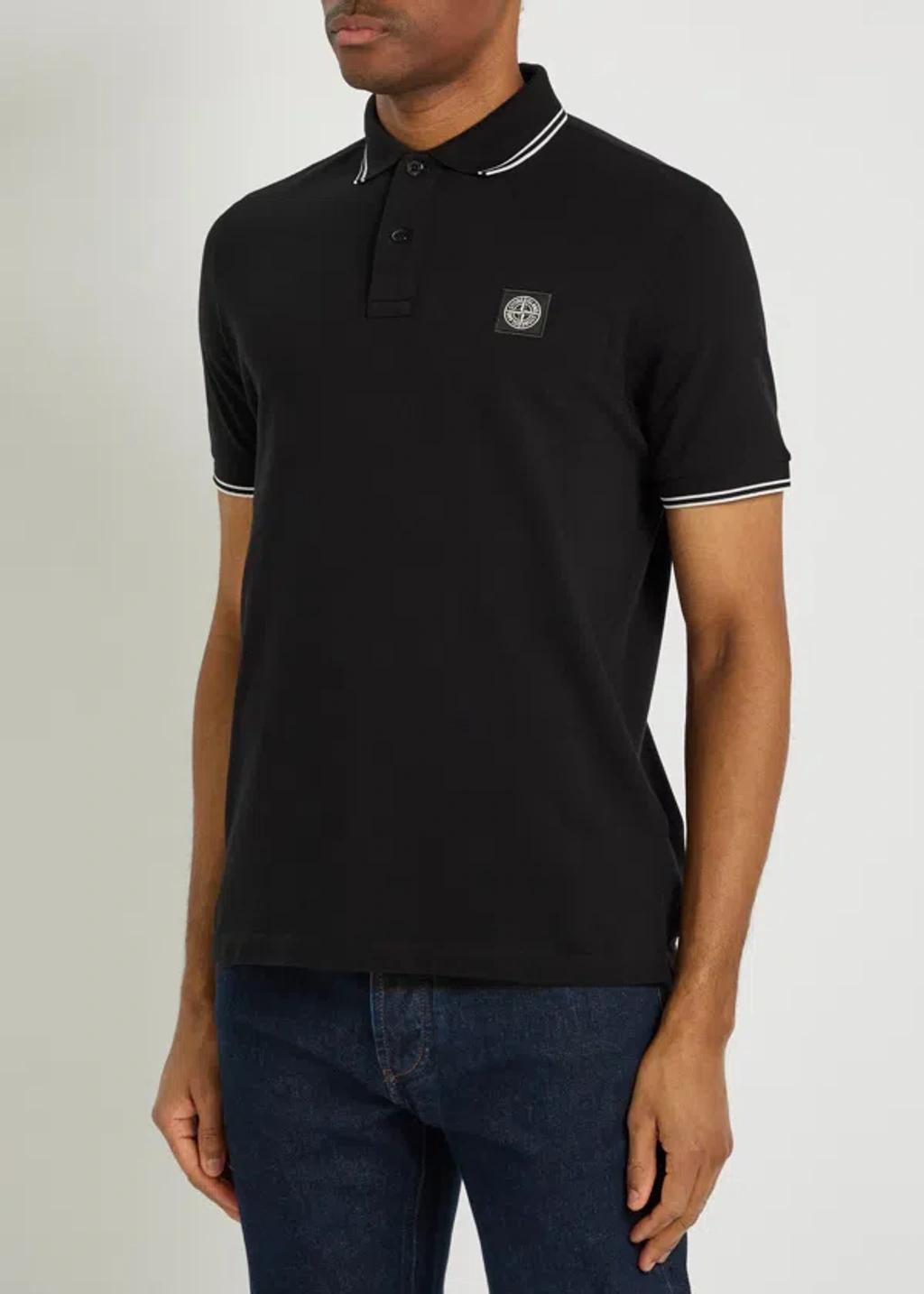 STONE ISLAND Mens Black Brand-patch Regular-fit Stretch-cotton Polo Shirt Xl Product Image