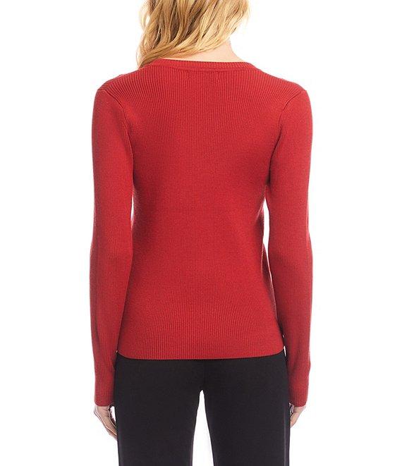 Karen Kane Ribbed Knit V-Neck Long Sleeve Top Product Image