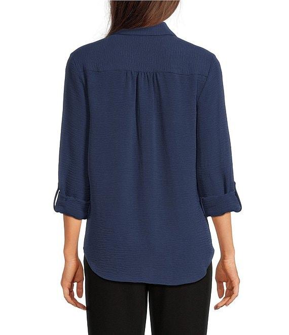DKNY by Donna Karan Point Collar Long Roll-Tab Sleeve Button Front Blouse Product Image