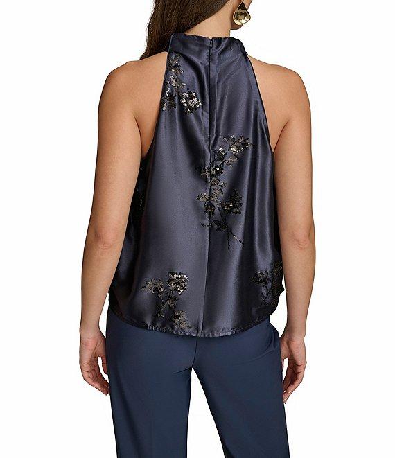 Donna Karan Floral Sequin Mock Neck Sleeveless Top Product Image