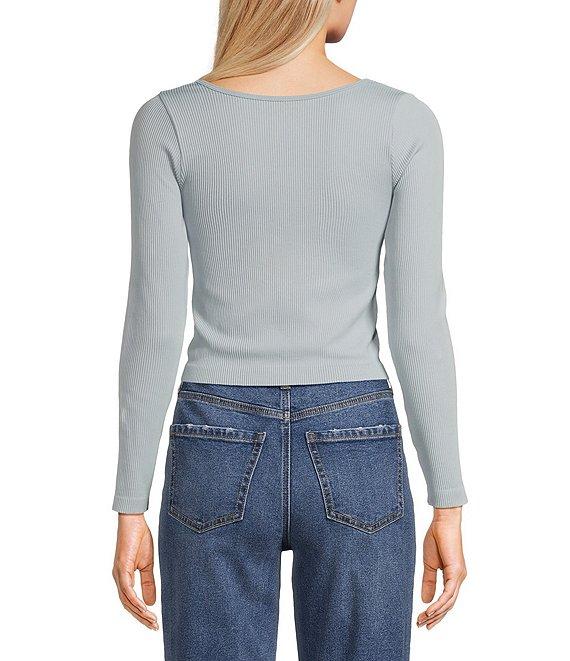 Moa Moa Seamless Ribbed Round Neck Long Sleeve Top Product Image