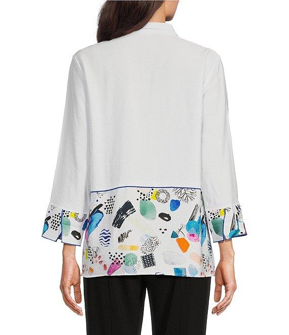 Ali Miles Abstract Print Seam Detail Wire Collar 3/4 Sleeve Button Front Tunic Product Image