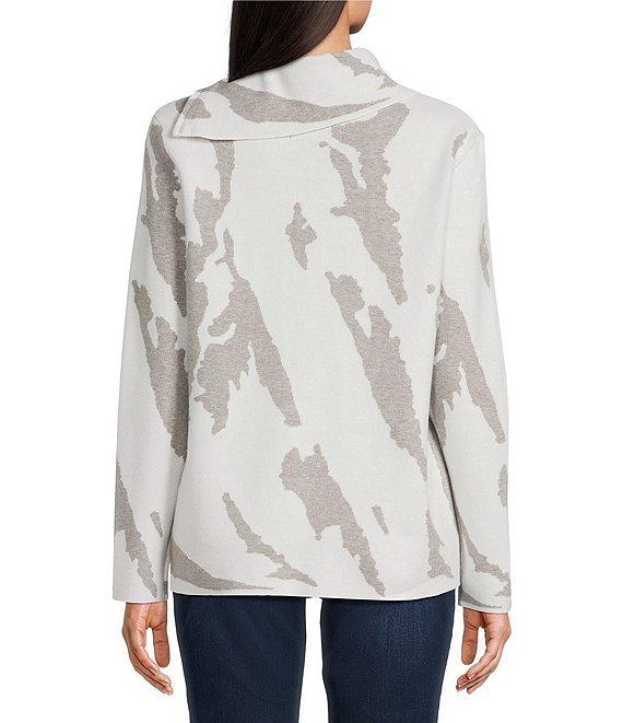 Ali Miles Jacquard Knit Abstract Stripe Split Cowl Zipper Neck Long Sleeve Pop-Over Sweater Product Image