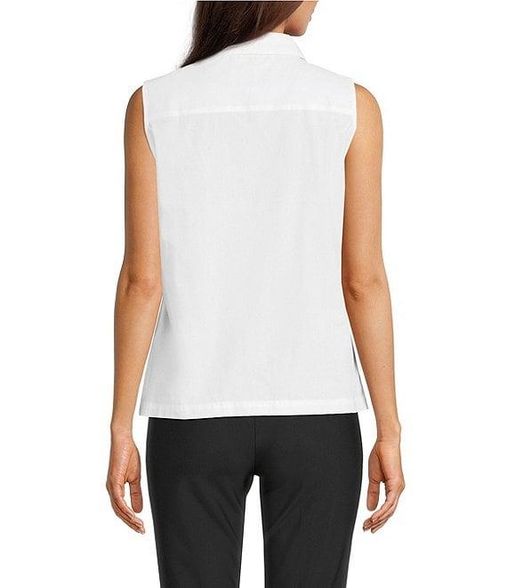 KARL LAGERFELD PARIS Woven Point Collar Sleeveless Button Front Blouse Product Image