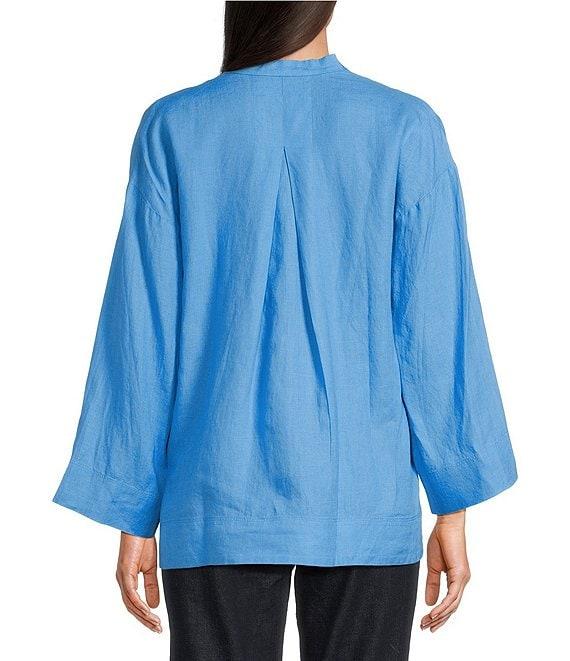 Eileen Fisher Organic Linen Mandarin Collar Long Sleeve Pop-Over Top Product Image