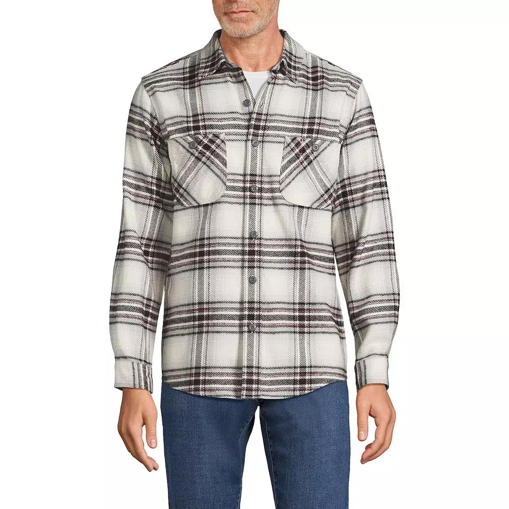 Men's Lands' End Traditional-Fit Rugged Flannel Button-Down Shirt, Size: Medium, Red Ivory Plaid Product Image