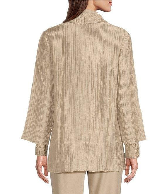 Eileen Fisher Crinkle Shimmer High Collar Bracelet Sleeve Open Front Jacket Product Image
