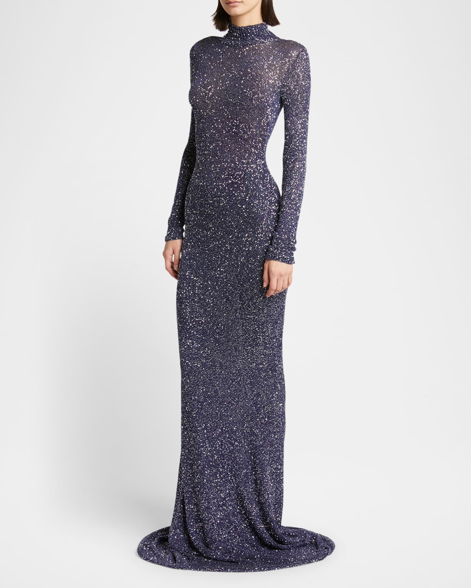 Sequined Mock-Neck Maxi Dress Product Image
