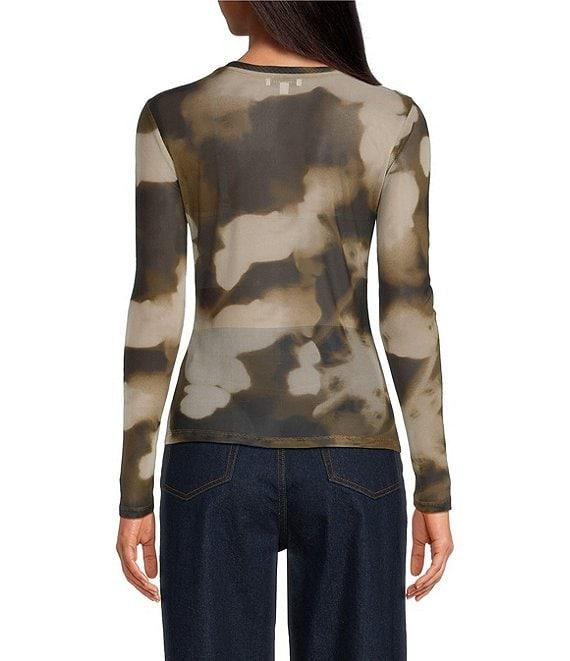 Gianni Bini Matty Printed Mesh Abstract Boat Neck Long Sleeve Top Product Image