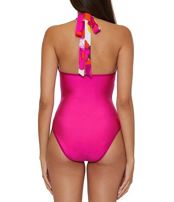 Trina Turk Bloom Reversible Plunge V-Neck Halter One Piece Swimsuit Product Image