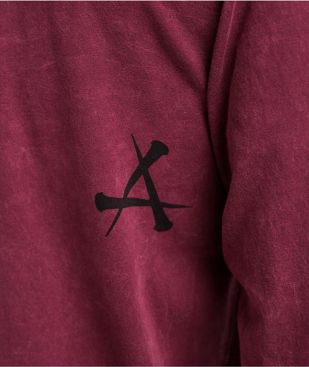 Afflicition Crows Burgundy Lava Wash Long Sleeve T-Shirt Product Image