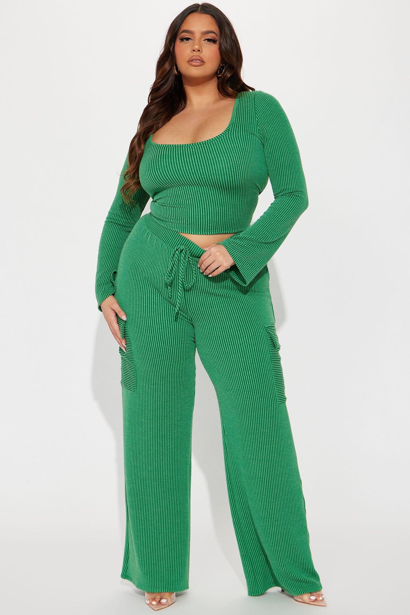 Nobody Like Me Ribbed Pant Set - Green Product Image