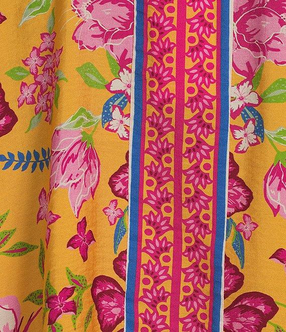 Skies Are Blue Floral Border Print Elastic Waist Coordinating Shorts Product Image