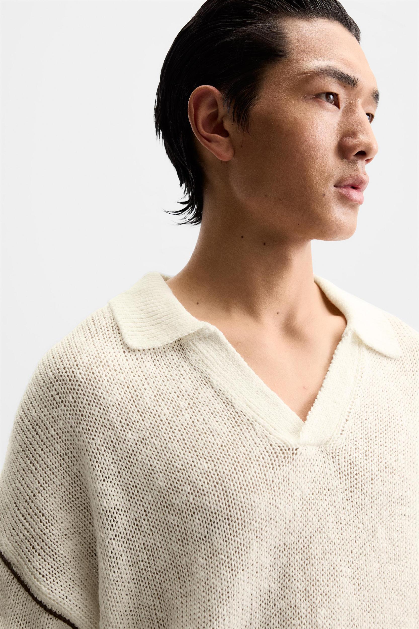 COTTON - LINEN BLEND KNIT POLO Product Image