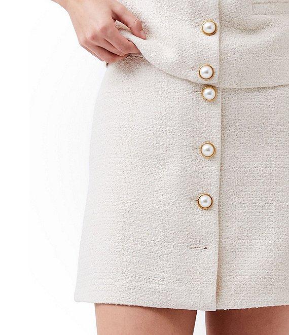 French Connection Structured Tweed Novelty Button Mini Skirt Product Image