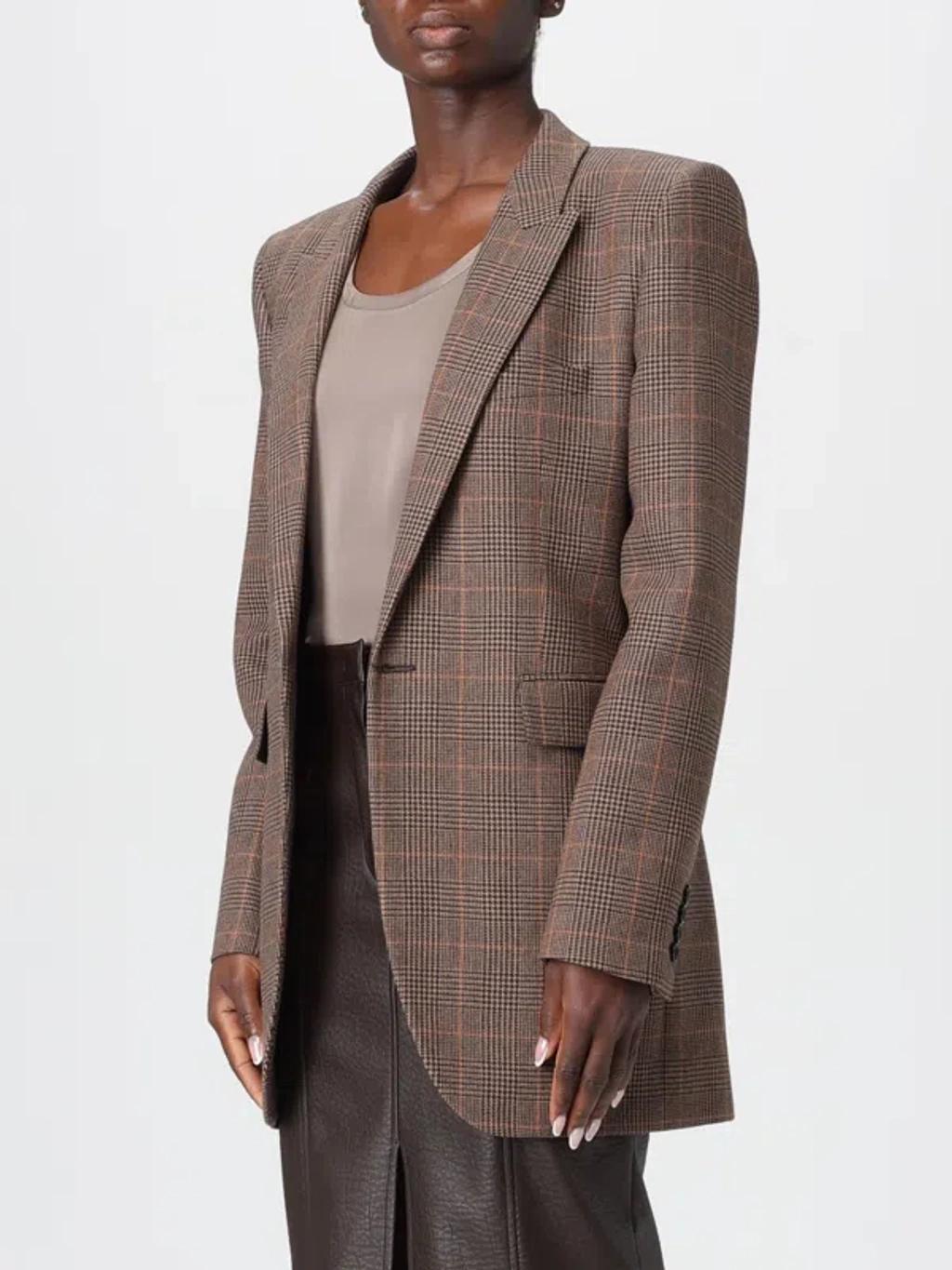 SAINT LAURENT Single-breasted Slim Houndstooth Plaid Blazer In Brown Product Image