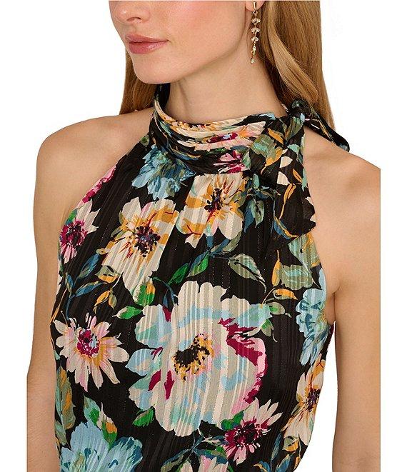 Adrianna Papell Halter Floral Print Chiffon Blouson Midi Dress Product Image