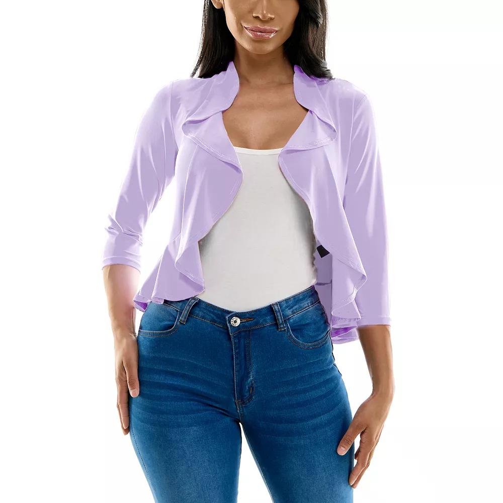 Women's Nina Leonard Ruffle Front Cropped Cardigan,  Product Image
