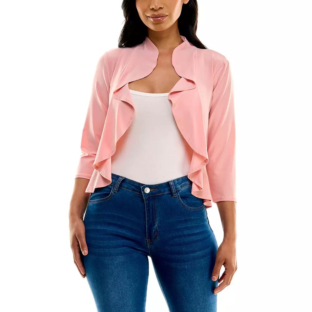 Women's Nina Leonard Ruffle Front Cropped Cardigan,  Product Image