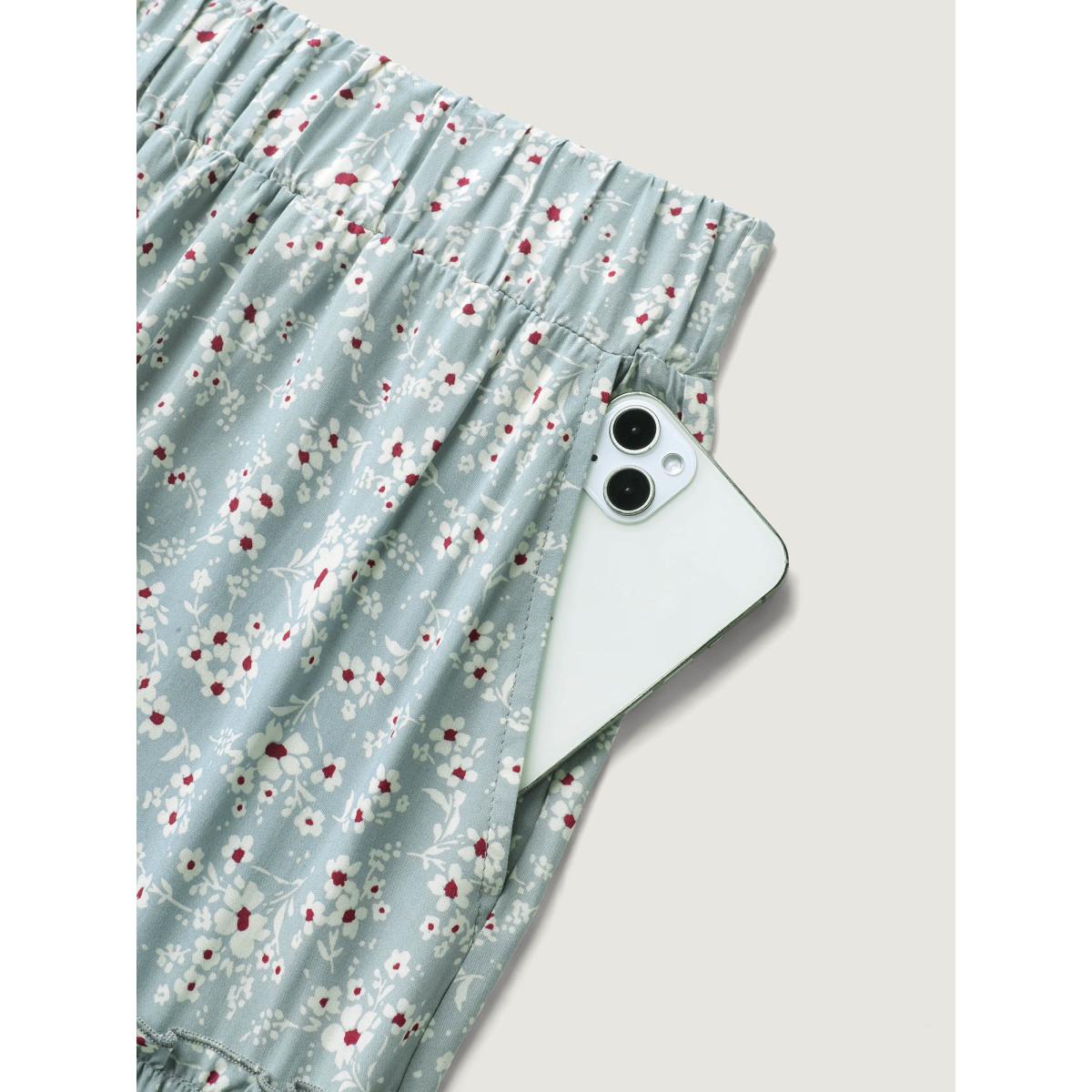 Plus Size Floral Print Stretchy Waist Tiered Midi Skirt Women Stone Loose No stretch Side seam pocket Vacation Skirts BloomChic 28/5X Product Image