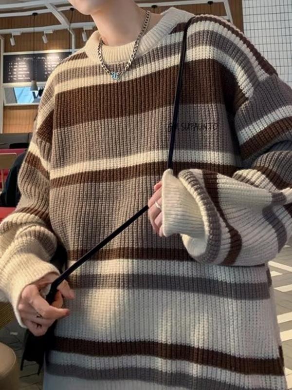 Men's Vintage Stripe Splice Sweater Product Image