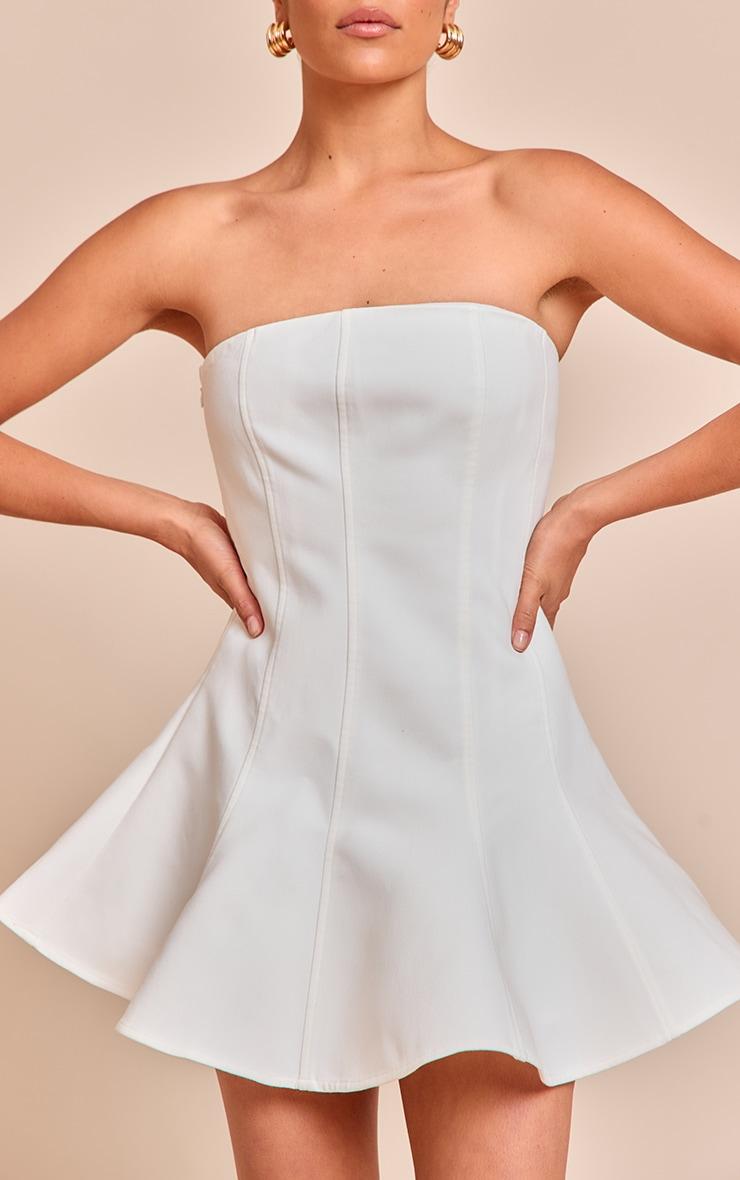 Petite White Woven Bandeau Shift Mini Dress Product Image