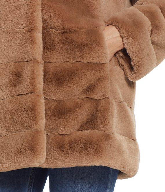 Gallery Grooved Water Resistant Faux Fur Stand Collar Hooded Snap Front Swing Coat Product Image