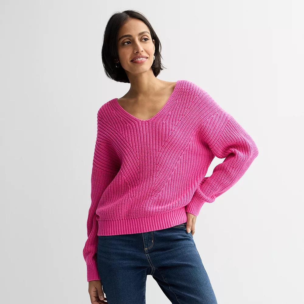 Women's Sonoma Goods For Life® Mixed Stitch V-Neck Sweater, Size: Small, Pink Theme Product Image