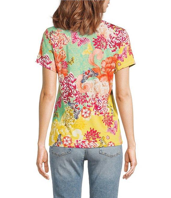 JOHNNY WAS The Janie Favorite Charlie Floral Print V-Neck Short Sleeve Knit Tee Product Image