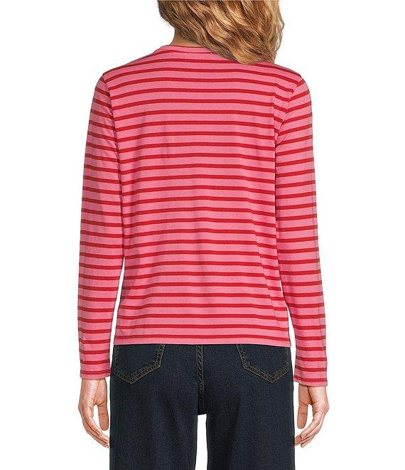 FRANCES VALENTINE Tonal Pima Cotton Crew Neck Long Sleeve Stripe Print Tee Shirt Product Image