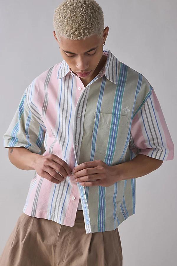 Urban Outfitters UO Stripe Pattern Cutoff Oxford Shirt Top Mens at Urban Outfitters Product Image