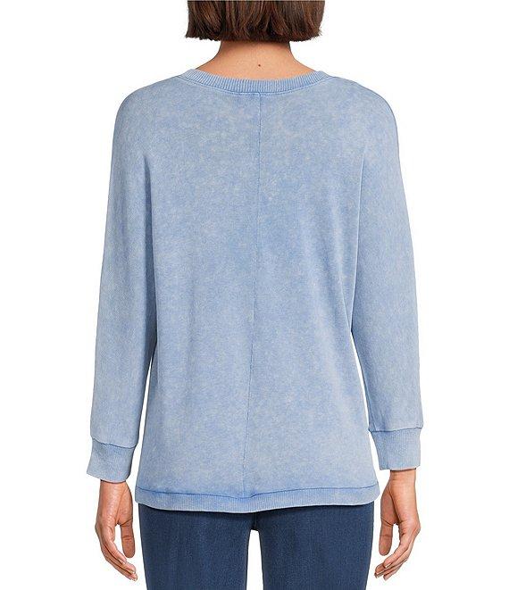 Intro Petite Size V-Neck 3/4 Sleeve Washed Knit Sweater Product Image