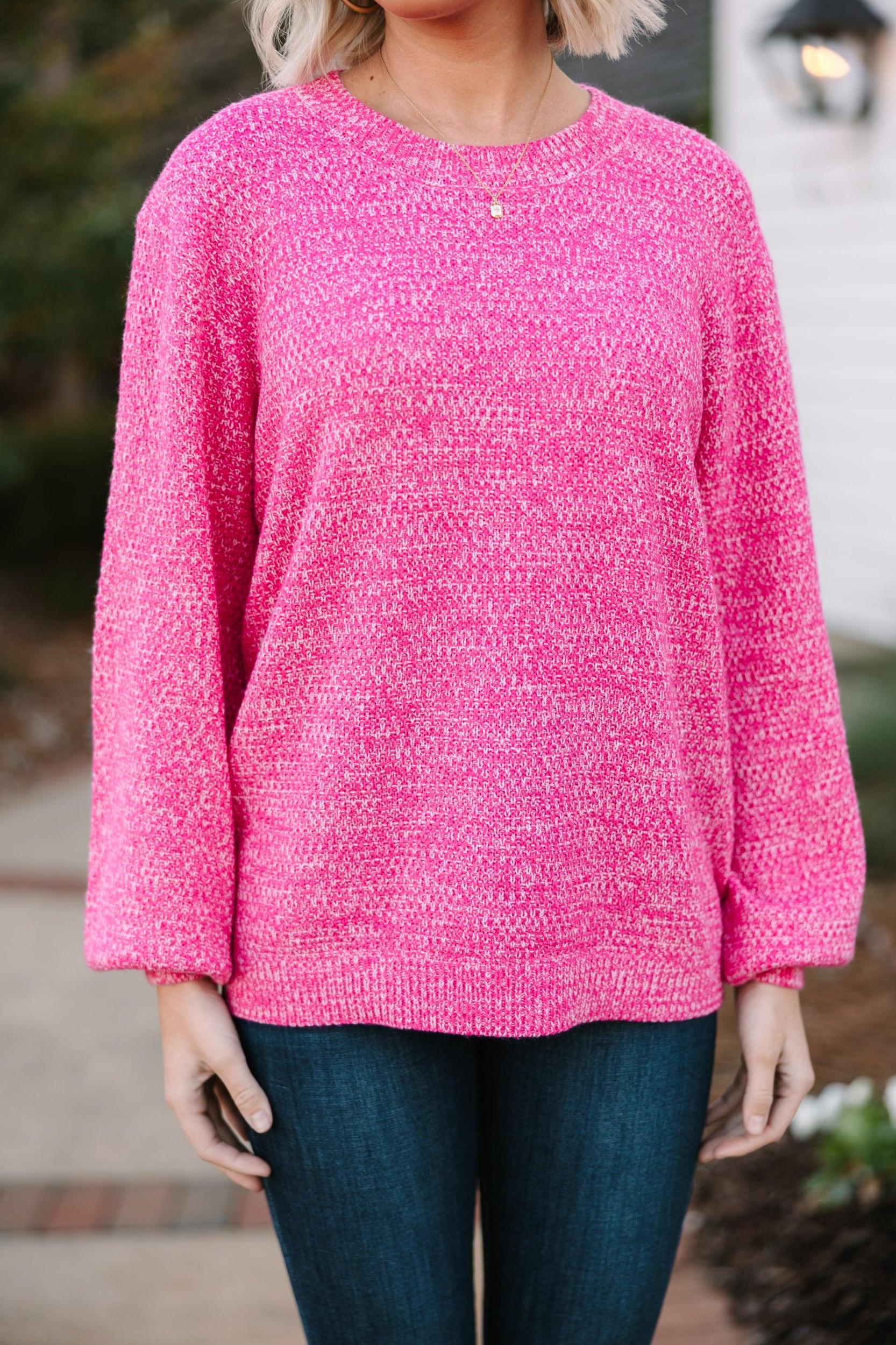The Slouchy Fuchsia Pink Bubble Sleeve Sweater Female Product Image