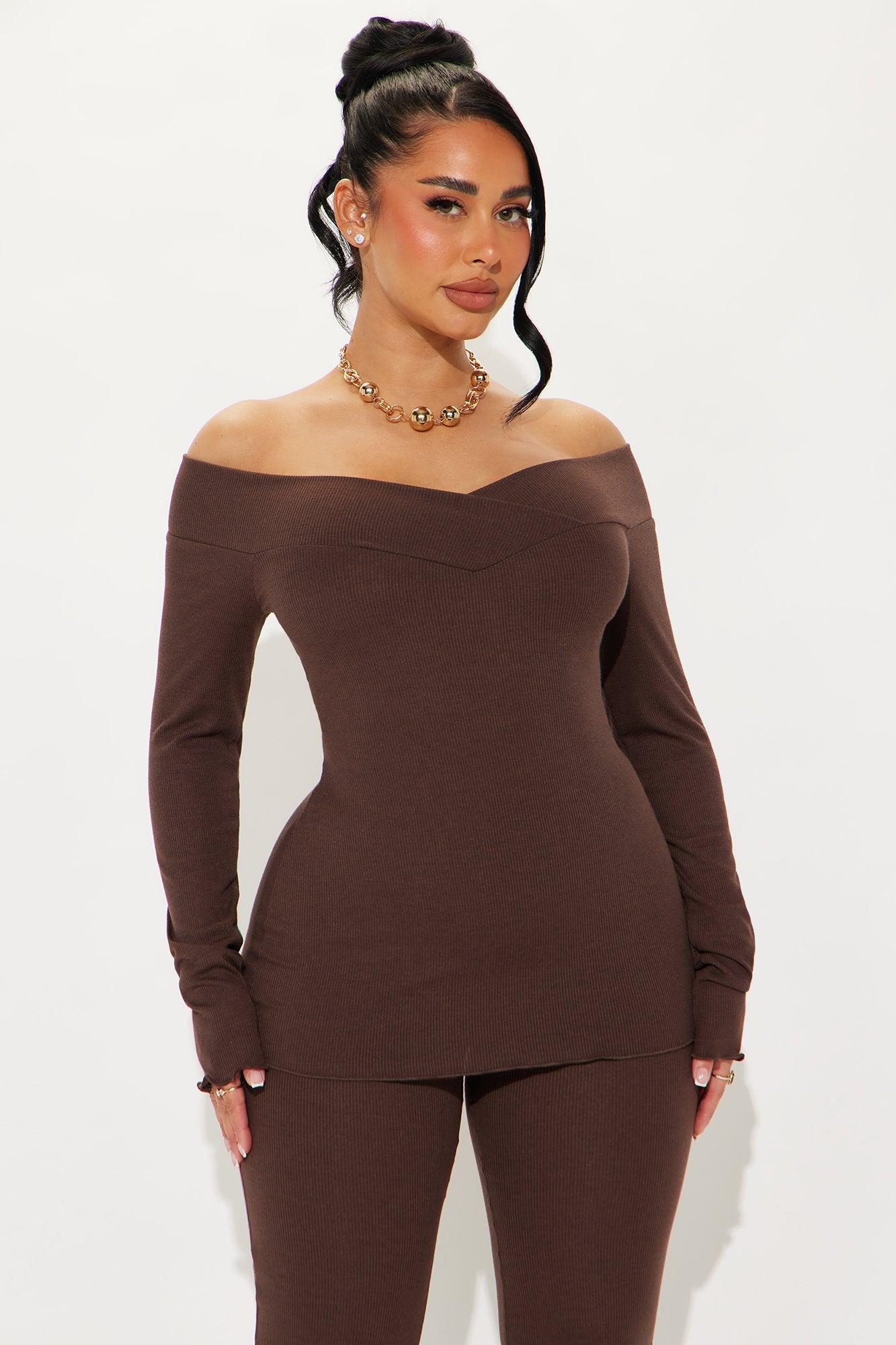 Stassi Off Shoulder Pant Set - Brown Product Image