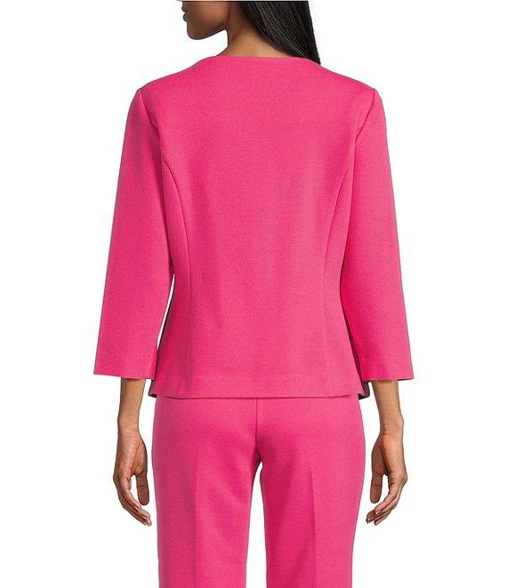 Investments Petite Size Boat Neck Button Front 3/4 Sleeve Pique Jacket Product Image