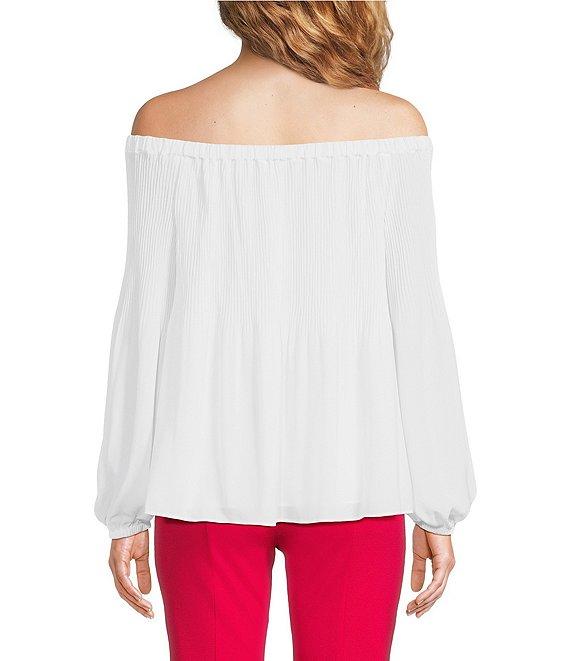 MICHAEL Michael Kors Crepe Pleated Off-the-Shoulder Blouse Product Image