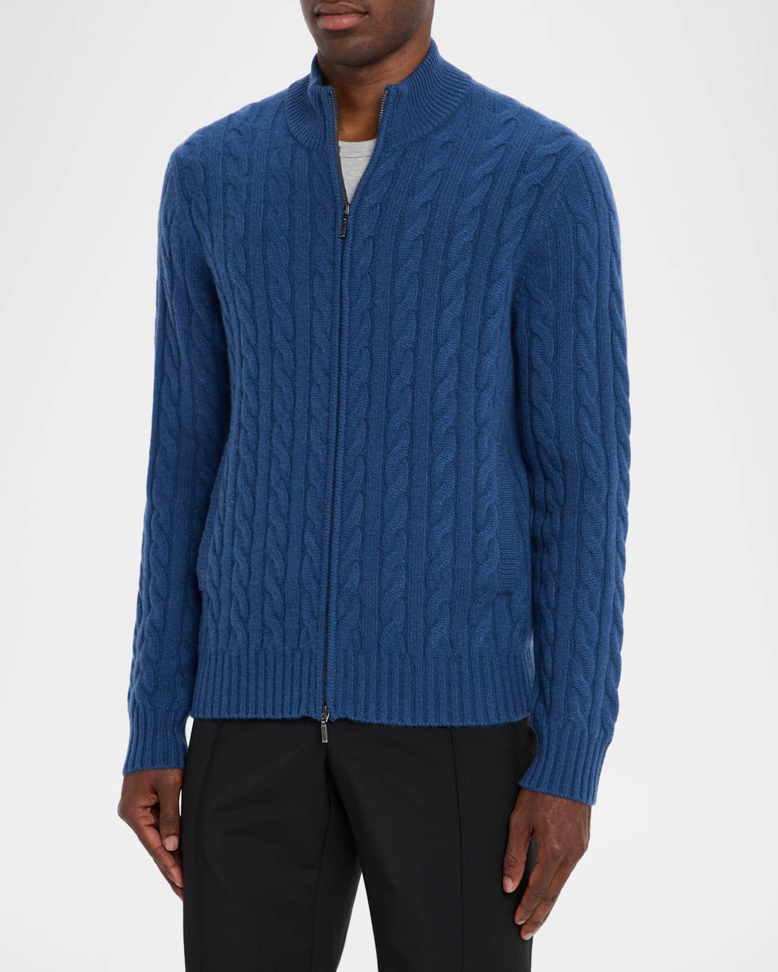Men's Cashmere Cable Knit Full-Zip Sweater with Pockets Product Image