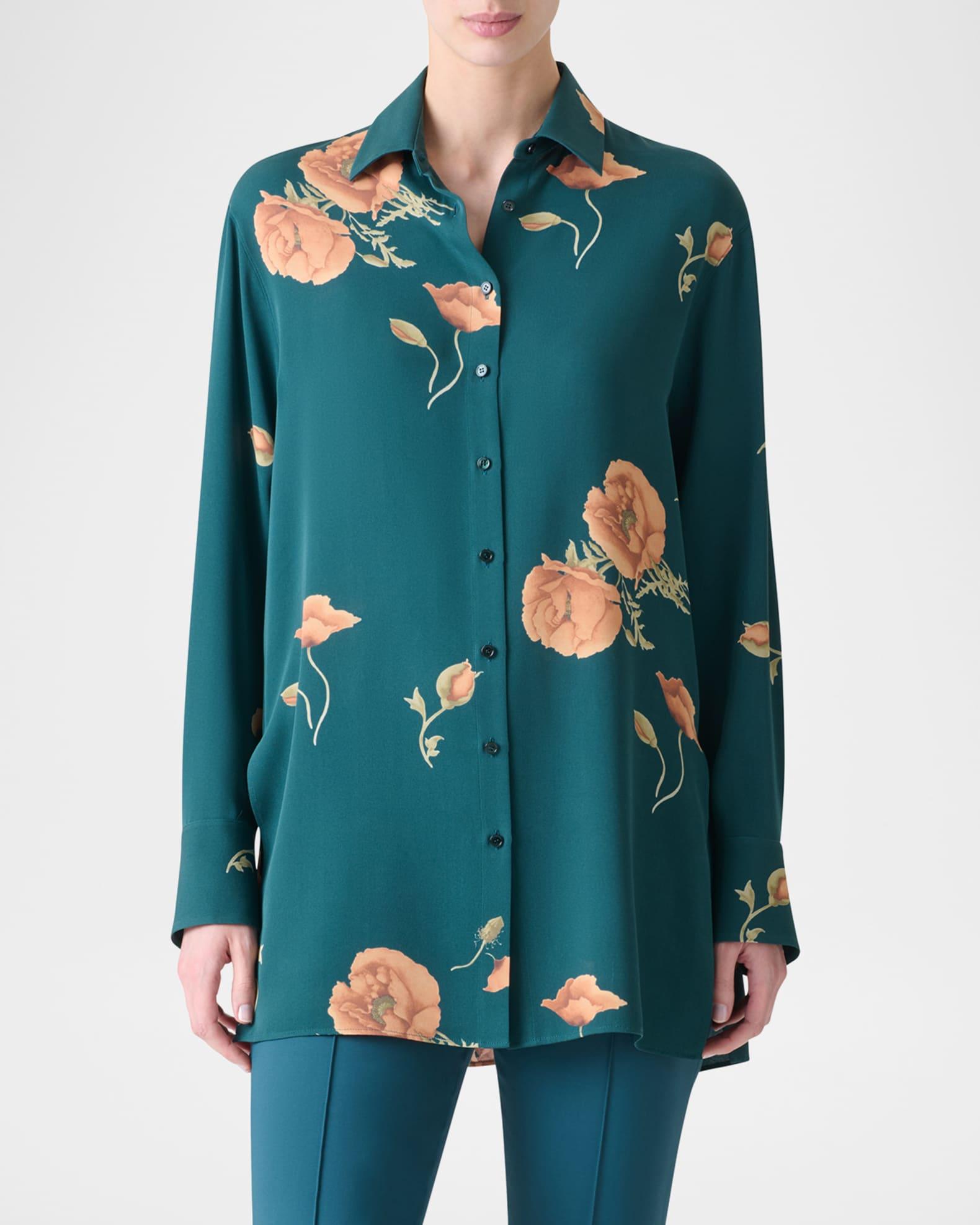 Printed Silk-Crepe Tunic Blouse Product Image